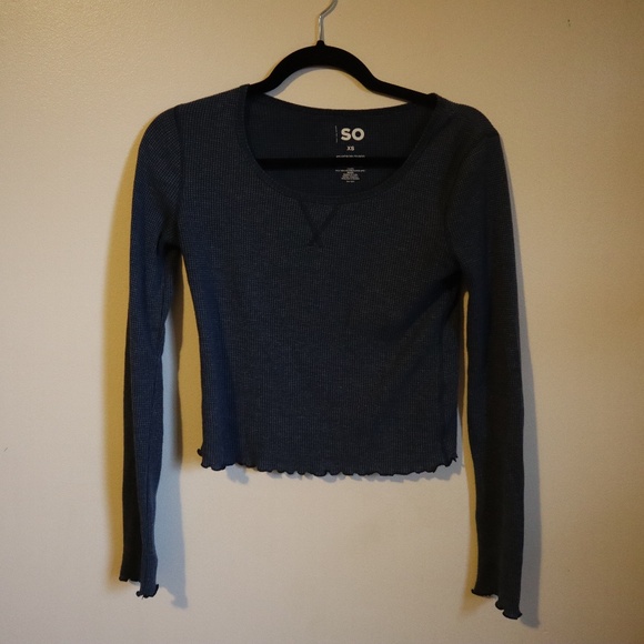 SO extra small blue long-sleeved t-shirt crop top - Picture 2 of 6